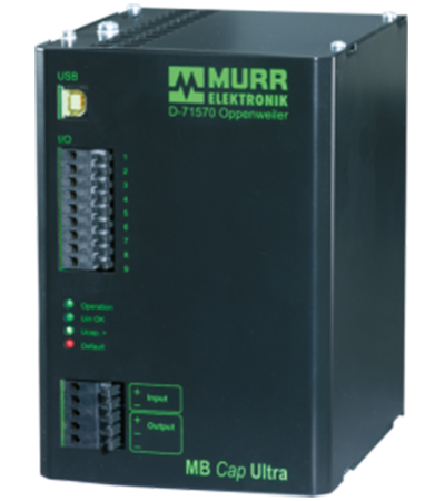 Mb Cap Ultra Buffer Module, Murr Elektronik Otomasyon Ürünleri, buffer modülleri, güç kaynağı olmadan zamanı köprüleyerek veya bir bilgisayara bağlı makinelerin kontrollü olarak kapatılmasını sağlayarak sistemleri korur.